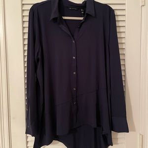 H by Halston Navy Button Up Blouse